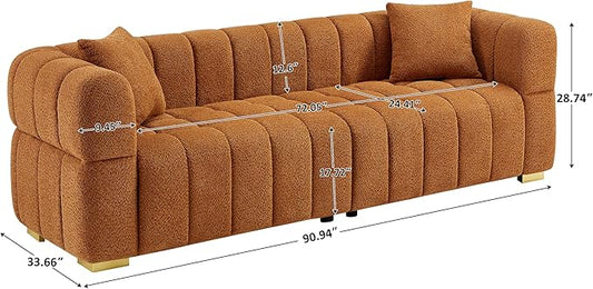 VANOMi 90.94”Cloud Sofa Couch, Modern Deep Seat Boucle Sofa, Oversized Upholstered 3-Seater Comfy Couch Loveseat for Living Room, Bedroom, Office, Apartment, Curry (1 Piece)