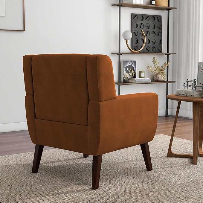 Accent Chair, Modern Velvet Arm Chair for Living Room, Bedroom, Comfy High-Resilient Sponge Reading Chair for Small Spaces (Velvet Orange, Set of 2