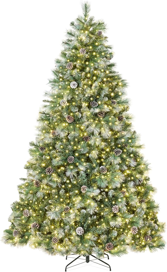 Best Choice Products 4.5ft Pre-Lit Scotch Pine Christmas Tree, Premium Frosted Pre-Decorated Artificial Holiday Decor w/ 396 Branch Tips, 2-in-1 White and Multicolor LED Lights, Cordless Setup