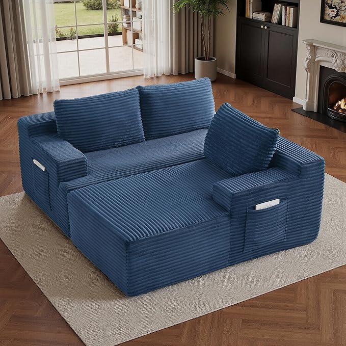 96''Sectional Couches for Living Room,Modern Modular Sectional Sofa,Upholstered Boneless Couch with Pockets,Comfy Cloud Couch with L Shaped Chaise (Blue, 96''W Left Facing Chaise)