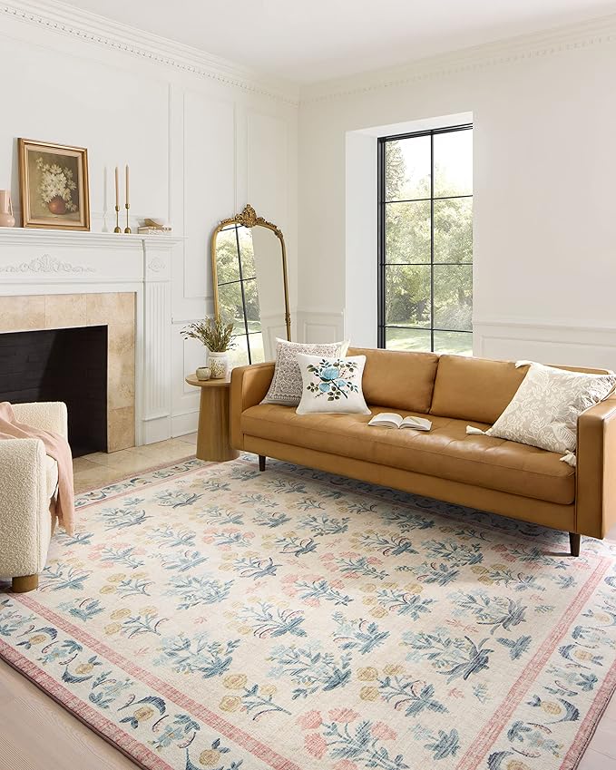 Loloi Rifle Paper Co. Eden Collection EDE-01 Mughal Rose Blush 2'-6" x 7'-6" Runner Rug feat. CloudPile™