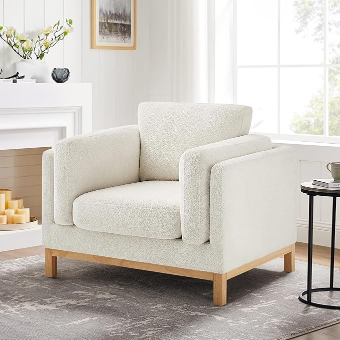 VANOMi 41.34" Oversized Accent Chair, Upholstered Armchair with Solid Wood Legs Living Room Chairs with Wide Armrest Pads, Reading Chair for Bedrooms, Apartments, Living Rooms, Offices(Beige)