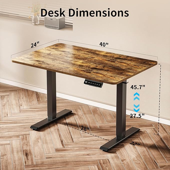 BIZUM 40x24 Inch Electric Standing Desk with Memory Presets, Quiet Motor Height Adjustable Stand Up Desk for Home Office & Gaming, Ergonomic Sit Stand Workstation, Rustic Brown