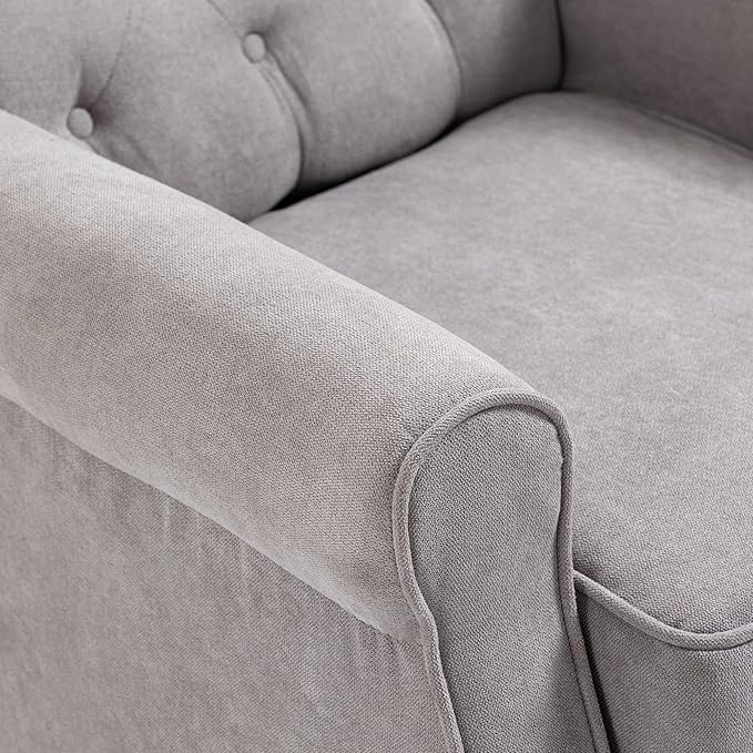 HOMCOM Mid-Century Modern Accent Chair, High Wingback Reading Chair, Button-Tufted Upholstered Fabric Armchair with Retro Wood Legs for Apartment, Living Room, Bedroom, Gray