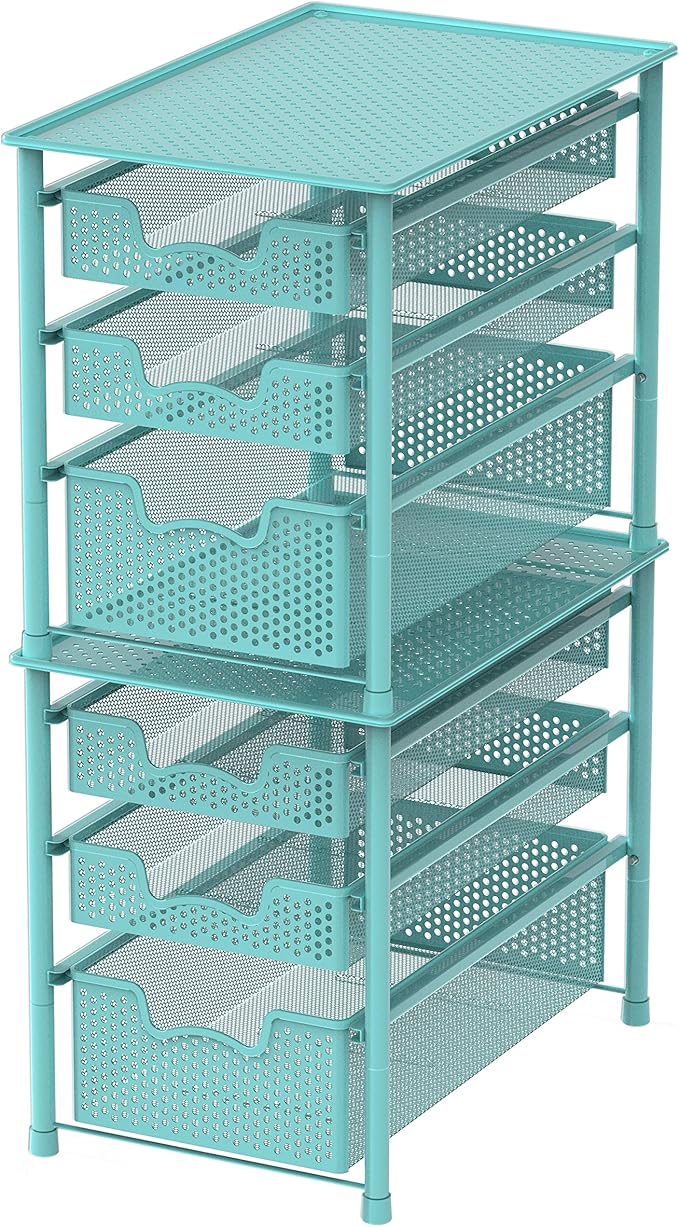 Simple Houseware Stackable 3 Tier Sliding Basket Organizer Drawer, Turquoise