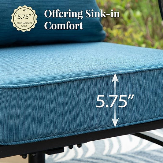 Patio Furniture Set 7 pcs, Outdoor Patio Furniture, 3-Seat Sofa, 2 Single Chairs, 2 Rocking Chairs, 2 Ottomans and 5.75" Extra Thick Cushion, Conversation Set for Deck,Gemstone Blue