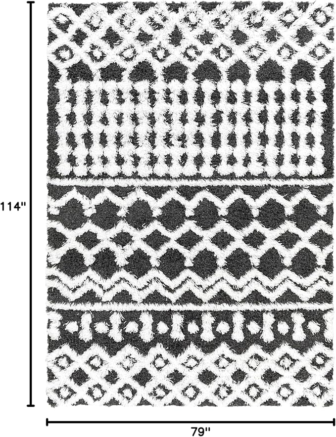 Livabliss Hapsburg Moroccan Shag Area Rug,6'7" x 9'6",Black/White