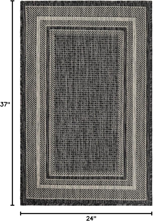 Unique Loom Outdoor Border Collection Area Rug - Soft Border (2' x 3' 1" Rectangle, Black/ Ivory)