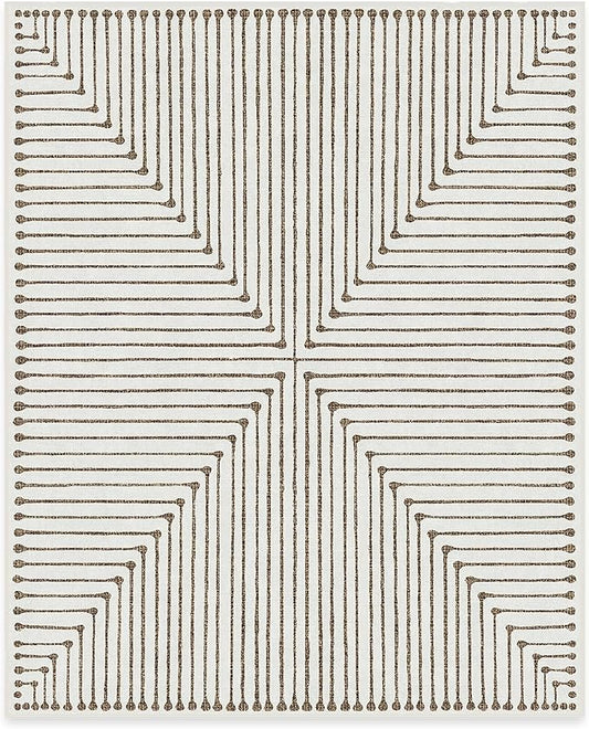 RUGGABLE x Jonathan Adler Machine Washable Modern Area Rug – Inkdrop Camel & Ivory 8x10, Stain-Resistant, Non-Slip – Large Rugs for Living Room, Bedroom, Hallway, Entryway & Office–with Cushioned Pad