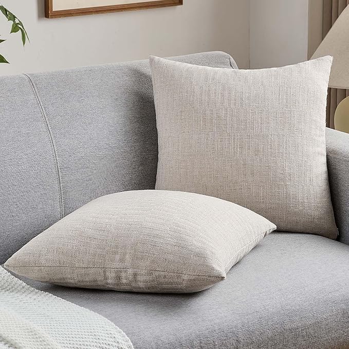 FUTEI Natural Decorative Throw Pillow Covers 26x26 Inch Set of 2,Soft Linen Slub Texture Euro Pillow Sham,Farmhouse Home Decor for Couch Bed Living Room