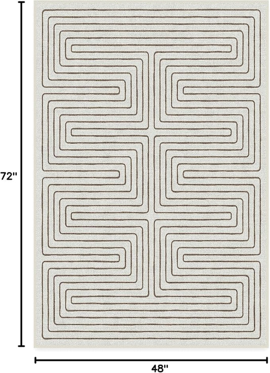 RUGGABLE x Jonathan Adler Machine Washable Modern Area Rug – Labyrinth Camel/Ivory 4x6, Stain-Resistant, Non-Slip – Medium Rugs for Living Room, Bedroom, Hallway, Entryway & Office–with Cushioned Pad
