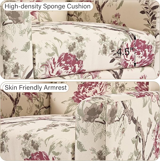 Accent Chair, Modern Linen Blend Arm Chair for Living Room, Bedroom, Comfy High-Resilient Sponge Reading Chair for Small Spaces (Pattern Red Floral, Set of 2)