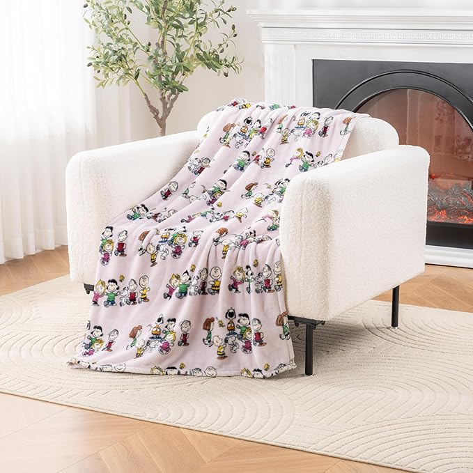 Berkshire Blanket Peanuts® VelvetLoft® Cute Character Snoopy Plush Throw Blanket,Peanuts Laughing Robe Lilac,Throw 55 in x 70 in (Official Peanuts® Product)