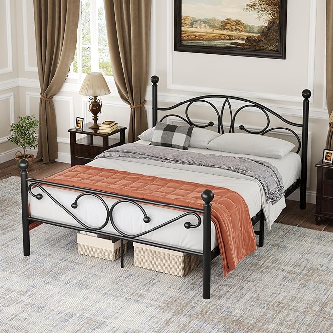 Metal Queen Single Bed Frame with Storage Space, 82.7" in Steel Bed Frame with Protective Foot Pads, Strong Bearing Capacity Queen Size Bed, Easy Assembly, Underbed Storage Space(40.1 inch)