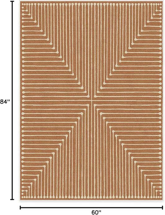 RUGGABLE x Jonathan Adler Machine Washable Modern Area Rug – Inkdrop Copper 5x7, Stain-Resistant, Non-Slip – Medium Rugs for Living Room, Bedroom, Hallway, Entryway & Office–with Cushioned Pad