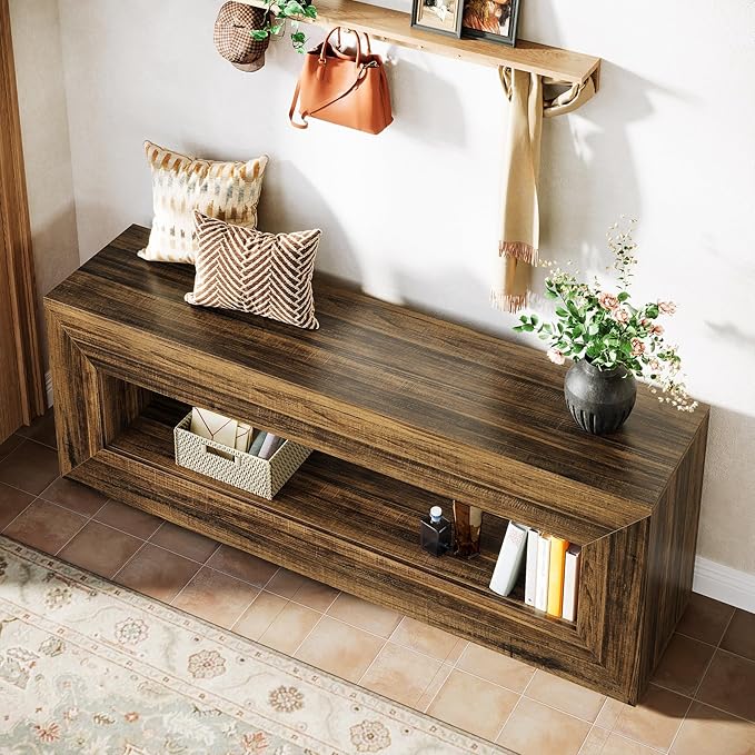 Tribesigns 63" Farmhouse Console Table, Narrow Entryway Sofa Table for Behind Couch, Long Sofa Station, Retro Wooden Entryway Accent Furniture for Living Room, Hallway, Entry, Brown