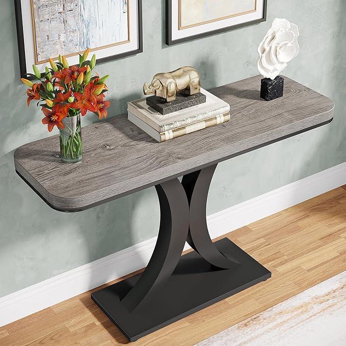 LITTLE TREE Industrial Entryway Console Table, Compact Foyer Hallway Accent Table for Small Space