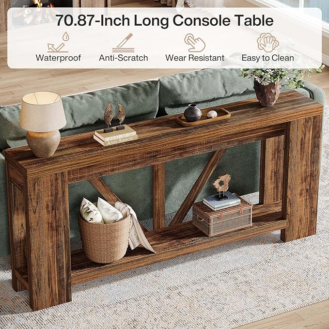 Tribesigns 70.9" Narrow Long Console Table, 2-Tier Farmhouse Entryway Table with Storage, Modern Entry Sofa Table Behind Couch for Hallway, Foyer, Living Room, Dark Brown