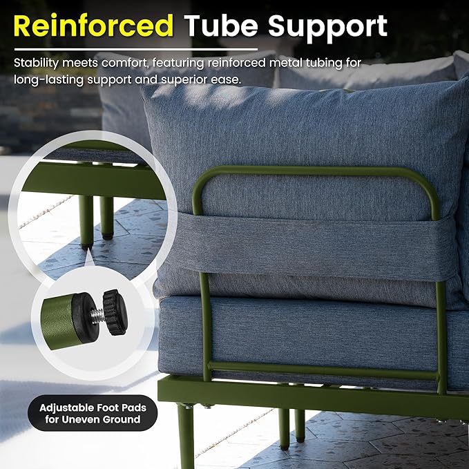 Sundale Outdoor 2 Pieces Metal Patio Furniture Set, Outdoor Sectional Sofa w/6 Inch Olefin Cushion, Modern Outdoor Conversation Sets