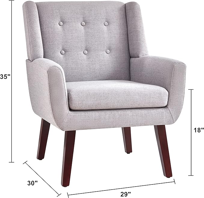 HUIMO Accent Chair Living Room Chair, Upholstered Button Tufted Armchair, Linen Fabric Sofa Chairs for Bedroom, Living Room, Mid Century Modern Comfy Reading Chair (Light Grey)