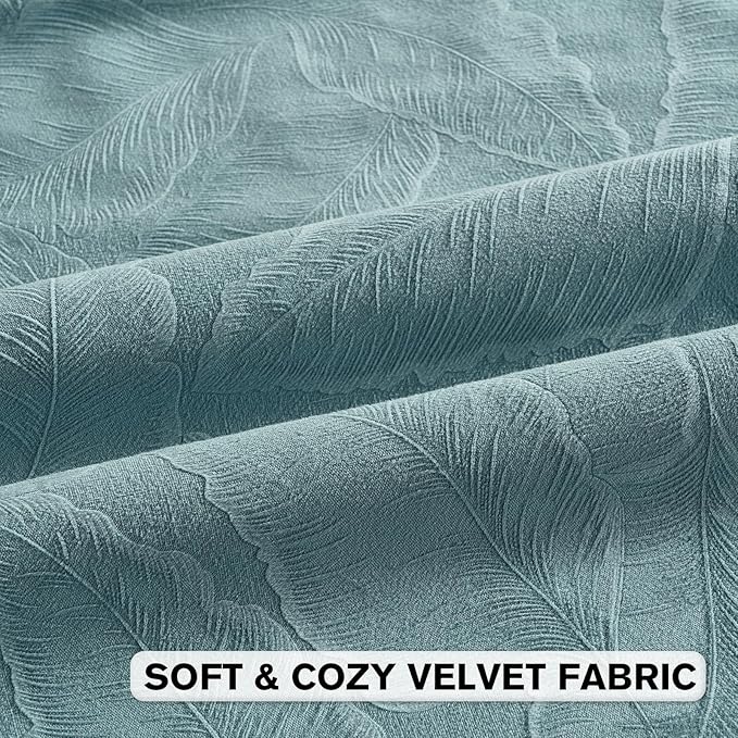 FUTEI Grey Blue Velvet Throw Pillow Covers 26x26 Inch Set of 2,Soft Embossed Leaf-Relief Textured Euro Pillow Shams,Natural Home Decor for Couch Living Room