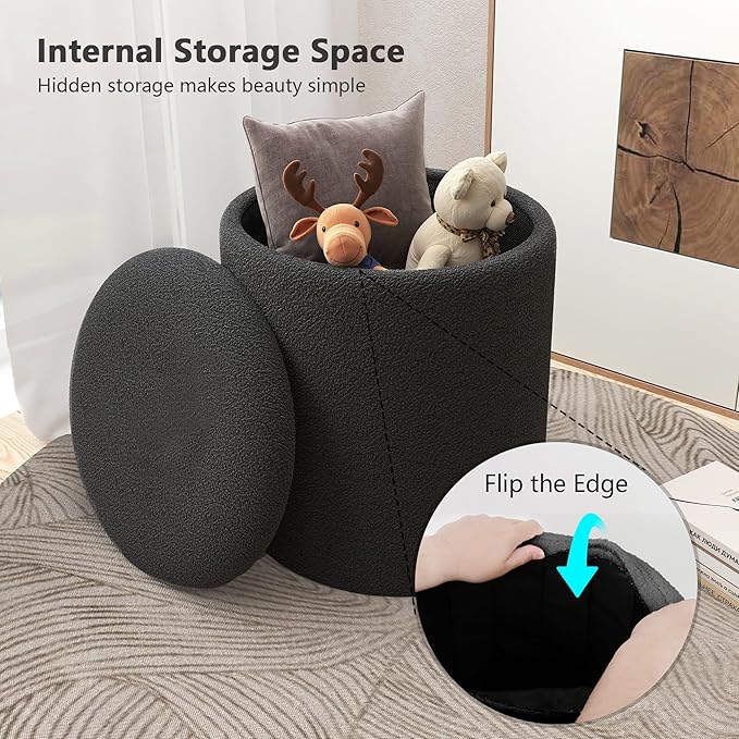 Ottoman Poufs with Storage, Set of 2 Soft Upholstered Vanity Stool,Multifunctional Ottomans Coffee Table Padded Seat Foot Rest for Living(Black, Pack of 2)