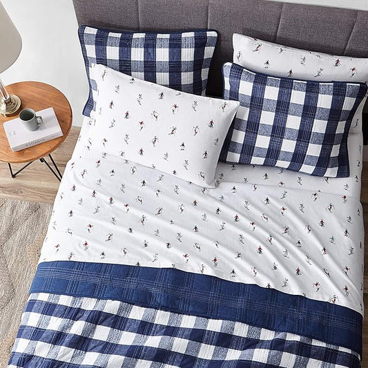 Eddie Bauer - Flannel Sheets King Size, Anti-Pilling & Wrinkle Resistant Cotton, Touchably Soft for All-Season Comfort - Bed Sheets with Matching Pillowcases & Fitted Sheet (Ski Slope)