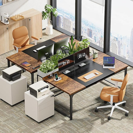 Huuger 63 x 31.5 inch Desk with Power Outlets & USB-C, 1.2 Inch Thicker Desktop, Robust Metal Tubes, Deep Computer Desk, Heavy Duty Office Desk, Work Desk, Rustic Brown and Black