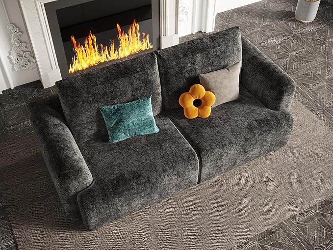 EASE MOOSE Boneless Couch for Living Room, Sectional Cloud Sofa, Modular Cloud Couch Loveseat, 2-Seater Deep Seat Sofas with Pillow for Bedroom, Apartment, No Assembly Required, Chenille (Dark Grey)