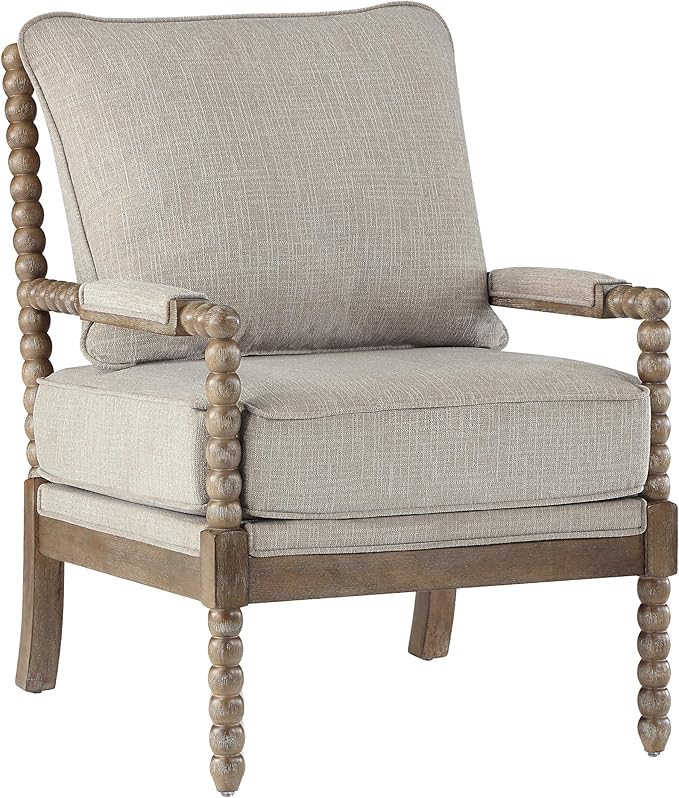 DUHOME Linen Fabric Spindle Accent Chair with Wood Frame,Modern Accent Chairs with Padded Spring Seat and Brushed White Base for Living Room Bedroom Farmhouse Home Office Belcony