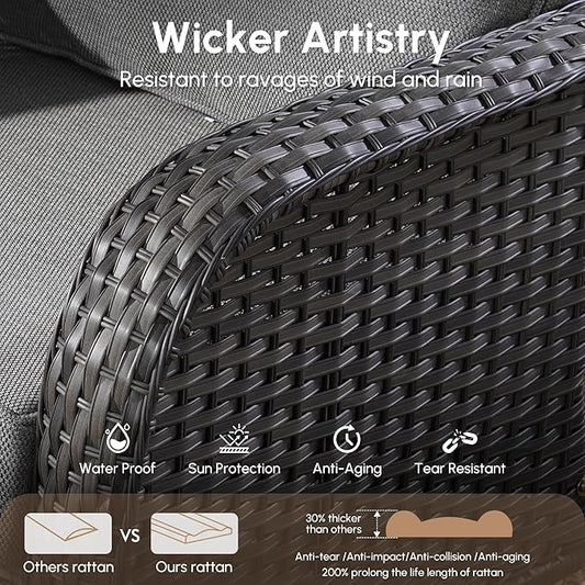 2 Pieces Wicker Patio Chairs - Outdoor Rattan Chairs Set of 2,All-Weather PE Wicker Dining Chair Set with High Back and Deep Seating for Deck Porch,Black