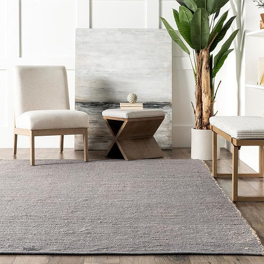 nuLOOM 2'6" x 6' Elfriede Jute & Cotton Hand Woven Area Rug, Elfriede Grey, Solid Rustic Farmhouse Style, Weaved Design, Natural Fiber, for Bedroom, Living Room, Dining Room, Hallway, Office, Entryway