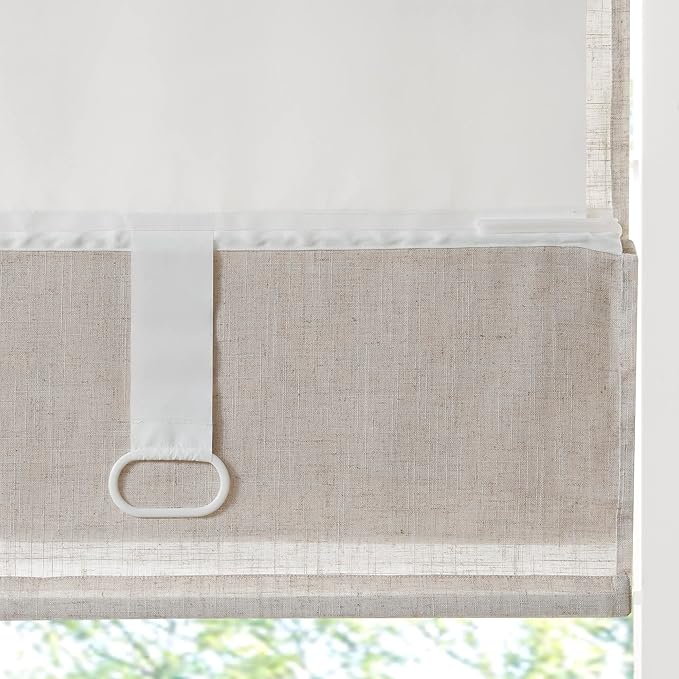 Madison Park Kyler Cordless Roman Shades - Single Panel, Lightweight Linen Blend Fabric, Natural Design, Easy Installation, Light Filtering Window Blind, Bedroom, Living Room Decor 31"W x 64"H Natural