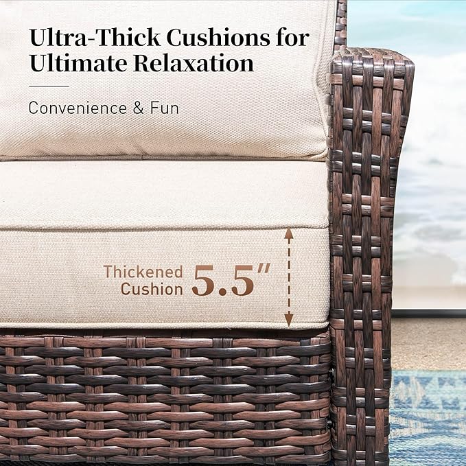 6 Pieces Patio Furniture Set with Swivel Chairs, High Back Wicker Rattan Sofa with Extra Thick Cushion and Coffee Table, Outdoor Conversation Set for Garden Backyard Deck,Beige