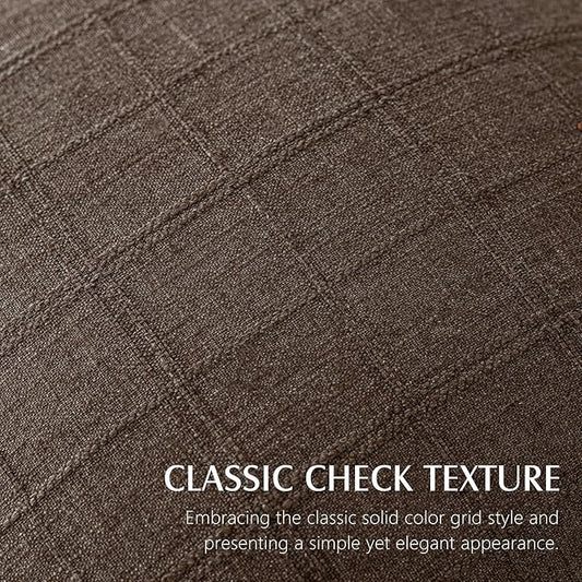 Foindtower Set of 2 Decorative Linen Check Throw Pillow Covers Neutral Farmhouse Vintage Cushion Covers Modern Boho Home Decor for Sofa Chair Couch Bedroom Living Room,22×22 Inch,Dark Brown