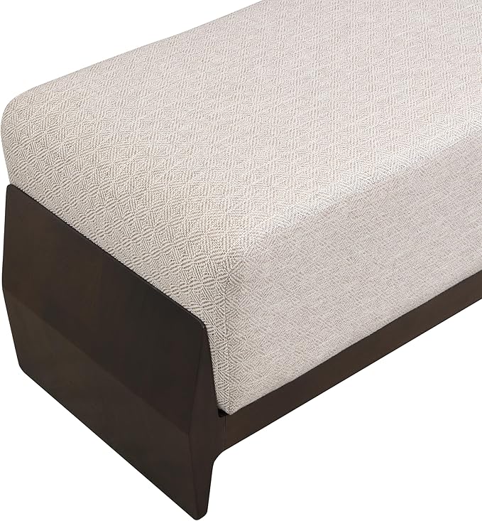 Christopher Knight Home Kingen 55'' Linen Fabric Upholstered End of Bed Ottoman, Wooden Living Room Ottoman Bench with Thick Soft Cushions, Long Entryway Bench, Long Seating for Bedroom, Brown + White