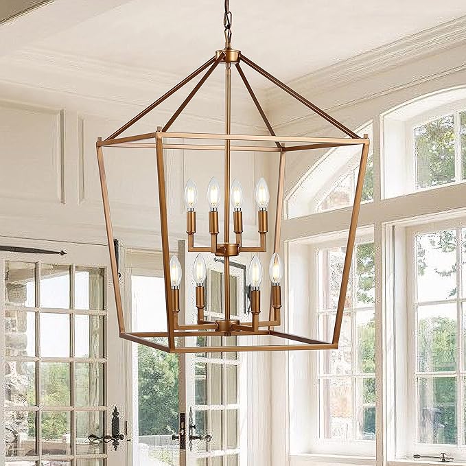 JONATHAN Y JYL7438B Pagoda Lantern Dimmable Adjustable Metal LED Pendant Classic Traditional Farmhouse Dining Room Living Room Kitchen Foyer Bedroom Hallway, 20 in, Antique Gold
