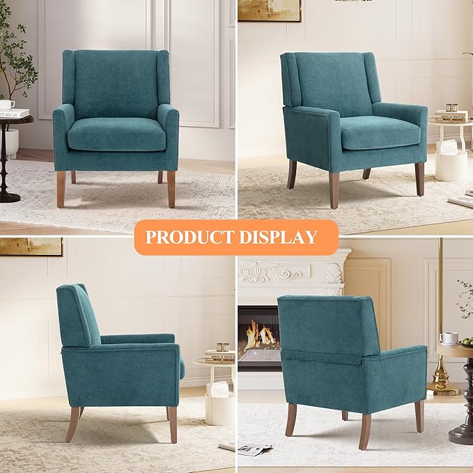 Accent Chairs for Living Room, Mid-Century Wooden Fabric Living Room Chairs, Arm Chair, Side Chairs for Living Room, Bedroom, Reading Nook