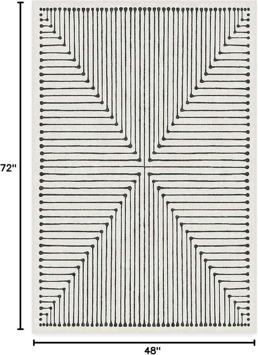 RUGGABLE x Jonathan Adler Machine Washable Modern Area Rug – Inkdrop Black & Ivory 4x6, Stain-Resistant, Non-Slip – Medium Rugs for Living Room, Bedroom, Hallway, Entryway & Office–with Standard Pad