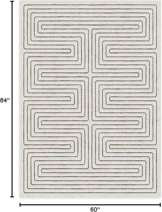 RUGGABLE x Jonathan Adler Machine Washable Modern Area Rug – Labyrinth Camel/Ivory 5x7, Stain-Resistant, Non-Slip – Medium Rugs for Living Room, Bedroom, Hallway, Entryway & Office–with Standard Pad