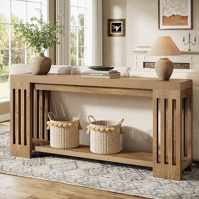 Tribesigns Farmhouse Console Table, 70.9-Inch Sofa Table Behind Couch with Vertical Stripe Legs, 2-Tier Entryway Accent Furniture for Living Room, Hallway, Entrance, Foyer, Light Brown