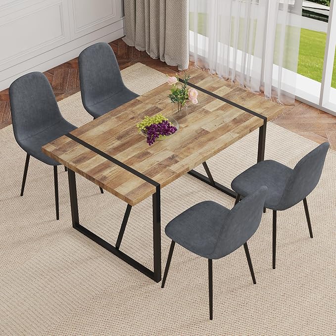 Dining Table Set for 4,Dinner Table Set for 4,55'' Kitchen Table and PU Leather Chairs Set of 4, 5 Piece Dining Table Set for Kitchen Dining Room