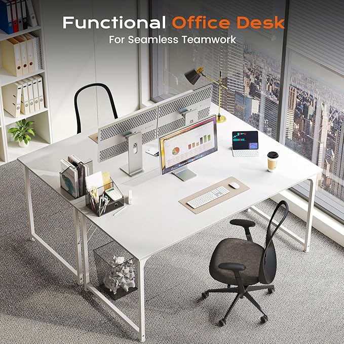 PRAISUN 48 X 24 Inch Computer Desk with Deeper Desktop, Gaming Office Writing Work Desk for Home Office, Study, Bedroom, Work from Home, Metal Frame, White