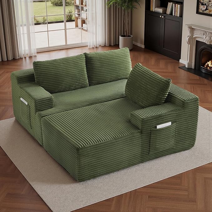 96''Sectional Couches for Living Room,Modern Modular Sectional Sofa,Upholstered Boneless Couch with Pockets,Comfy Cloud Couch with L Shaped Chaise(Green, 96''W Left Facing Chaise)