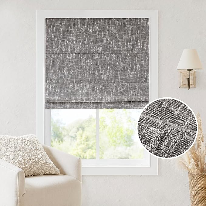 Madison Park Cordless Roman Shades, Total Blackout Window Blind Privacy Window Shades, Thermal Insulated Cordless Window Treatment for Bedroom, Living Room, Quincy, Single Panel 31" W X 64" H Grey