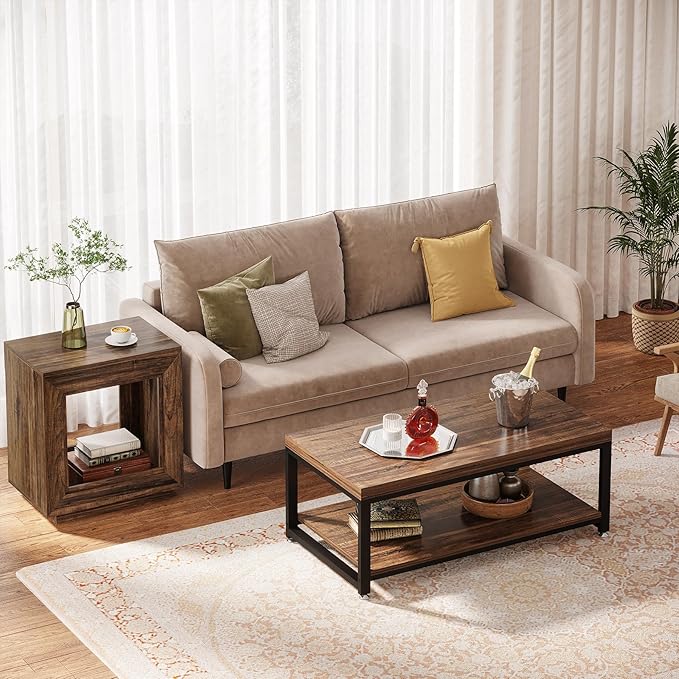 Tribesigns Rustic Wood End Table, 2 Tiered Square Side Table with Storage Shelf, Industrial Sofa Side Table for Living Room, Entrance (Rustic Brown) (1)