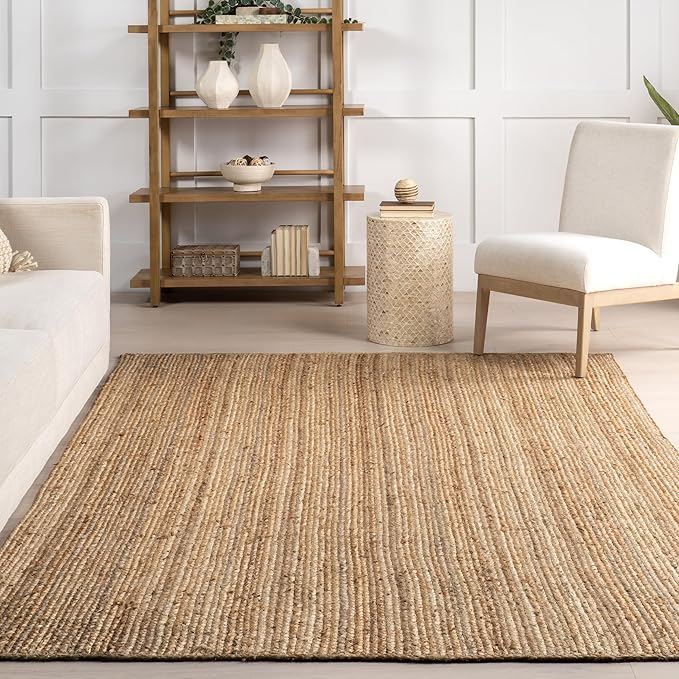 nuLOOM 6 Square Rigo Jute Hand Woven Area Rug, Natural, Solid Farmhouse Design, Natural Fiber, For Bedroom, Living Room, Dining Room, Hallway, Office, Kitchen, Entryway