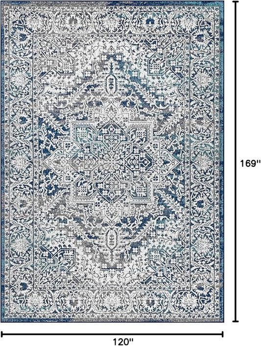 JONATHAN Y Modern Vintage Medallion Navy/Light Gray Indoor Area Rug, 10x14, Country, Floral, Easy-Cleaning for Living Room, Bedroom, Kitchen, Pet Friendly, Non-Shedding (MDP100B-14)
