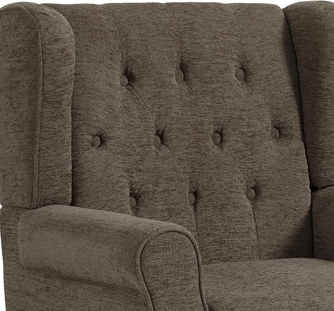 UIXE High Back Accent Chair, Fabric Upholstered Armchair Comfy Wingback Arm Club Chair for Living Room, Retro Single Sofa Bedroom Reading Seat with Solid Wood Legs - Taupe