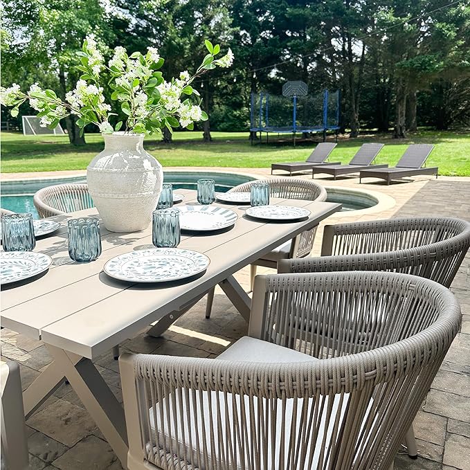 PURPLE LEAF Patio Dining Set for 18 All-Weather Wicker Aluminium 20 Piece Outdoor Table and Chairs Set Included Cushions for Backyard Indoor Decor Kitchen Modern Outdoor Furniture Set Champagne